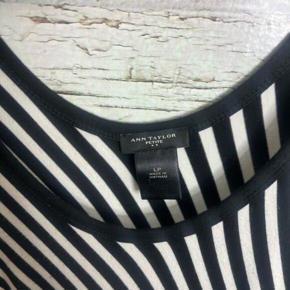Ann Taylor Black Sleeveless Dress white striped large petite - Picture 3 of 5